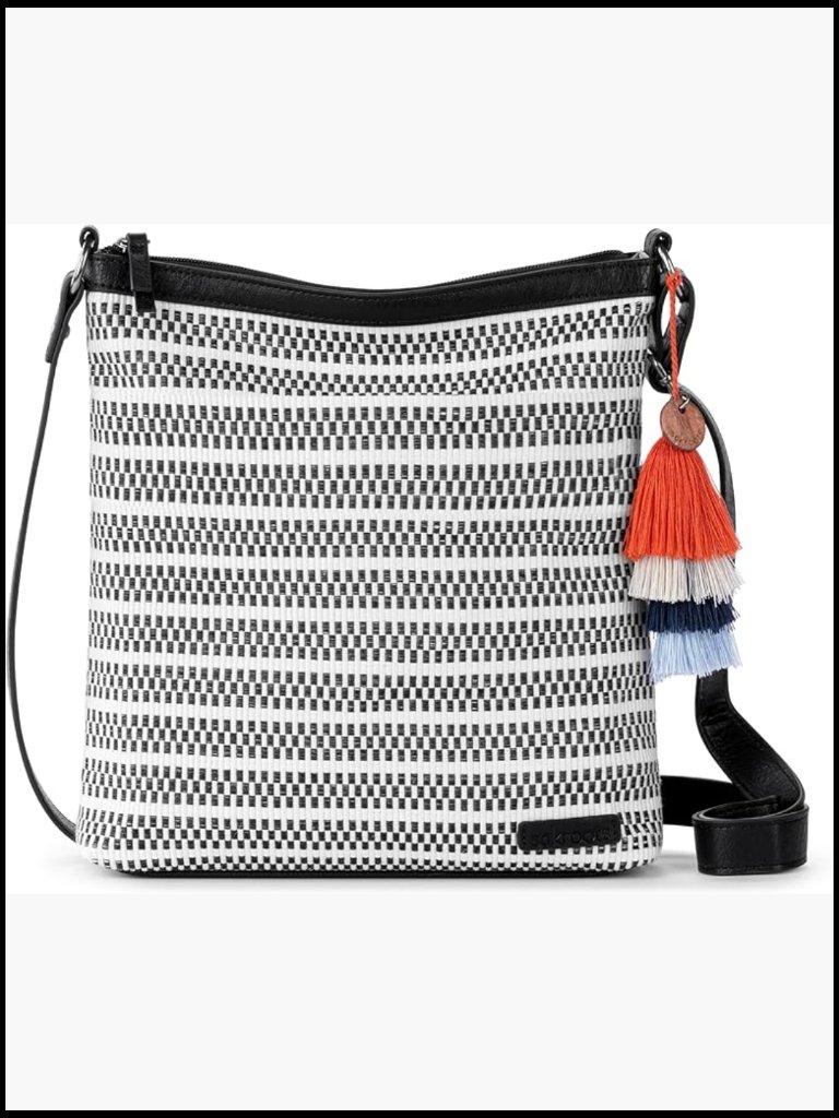 Woven Crossbody Bag With Zipper Closure & Adjustable Strap